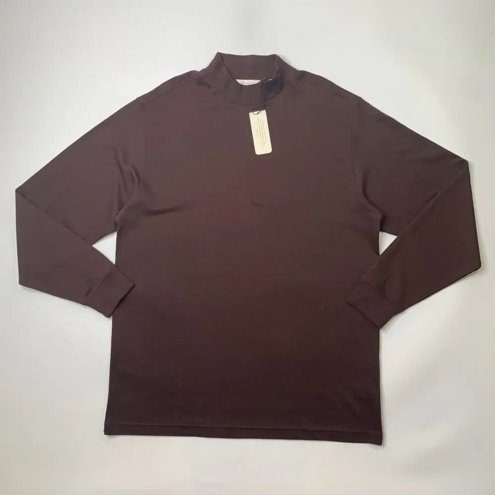 Turnbury Shirt Mens XL Extra Large Brown Pima Cotton Knit Mock Neck Long Sleeve